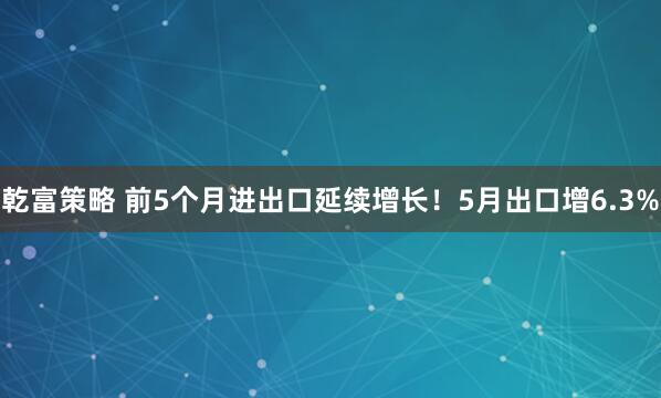 乾富策略 前5个月进出口延续增长！5月出口增6.3%